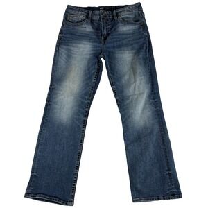 Buckle BKE Jake Regular Jeans Mens 34x30 (32x28.5) Blue Denim Logo Straight Leg